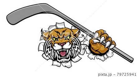 Wildcat Ice Hockey Player Animal Sports Mascot 79725941