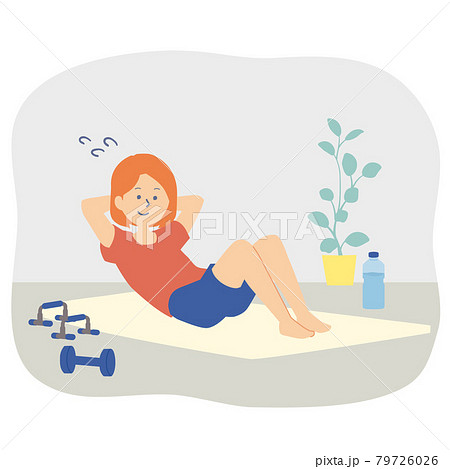 部屋で筋トレをする女性のイラスト 部屋で筋トレをする女性のイラスト 79726026