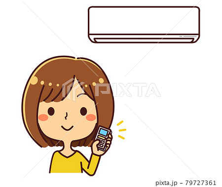 エアコンをつける女性 イラストのイラスト素材