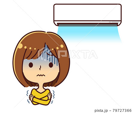 エアコン 冷房 寒い女性 イラストのイラスト素材