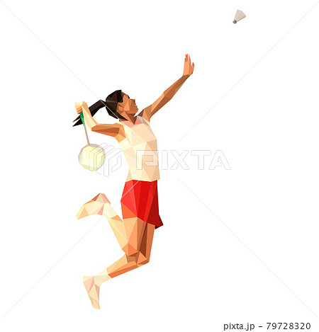 Geometric polygonal professional badminton player, jumping smash Geometric polygonal professional badminton player, jumping smash 79728320