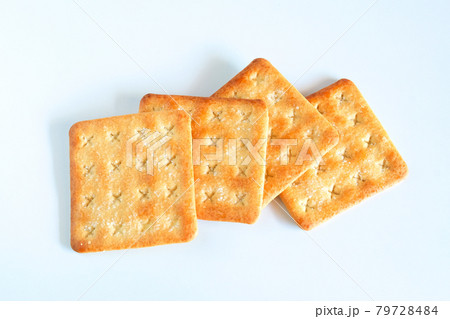 Sweet cracker cookies or biscuits on background, concept of food. 79728484