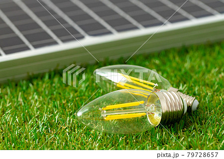 Solar energy panel and light bulb, green energy Solar energy panel and light bulb, green energy 79728657