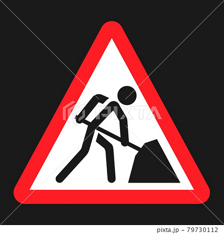 Road works sign flat icon 79730112