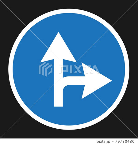 Compulsory ahead or right sign flat icon 79730430