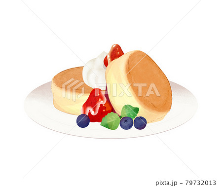 スフレパンケーキ いちごとブルーベリーのトッピングのイラスト素材