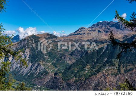Landscape view of the mountains around Le Bourg d'Oisans in France 79732260