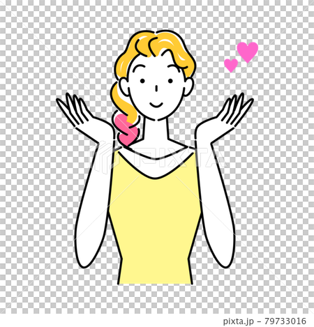 ヘアケア ヘアカラーで毛先をピンク色に染めて喜んでいる笑顔の可愛い女性 イラスト シンプル ベクター 79733016