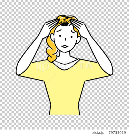 ヘアケア 毛染から数日後 髪の根元の黒髪が目立つようになり困り顔の女性 イラスト シンプル ベクター ヘアケア 毛染から数日後 髪の根元の黒髪が目立つようになり困り顔の女性 イラスト シンプル ベクター 79733019