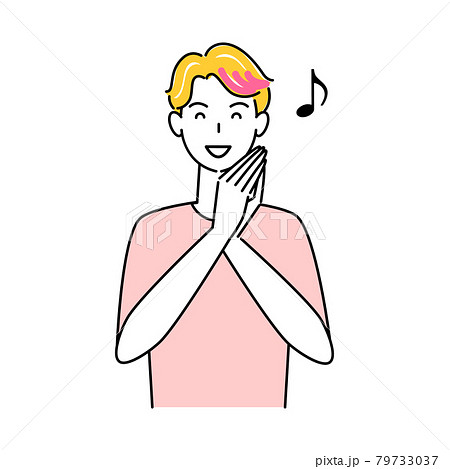 ヘアケア ヘアカラーで毛先をピンク色に染めている笑顔の可愛い男性 イラスト シンプル ベクター ヘアケア ヘアカラーで毛先をピンク色に染めている笑顔の可愛い男性 イラスト シンプル ベクター 79733037