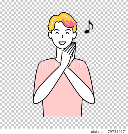 ヘアケア ヘアカラーで毛先をピンク色に染めている笑顔の可愛い男性 イラスト シンプル ベクター ヘアケア ヘアカラーで毛先をピンク色に染めている笑顔の可愛い男性 イラスト シンプル ベクター 79733037