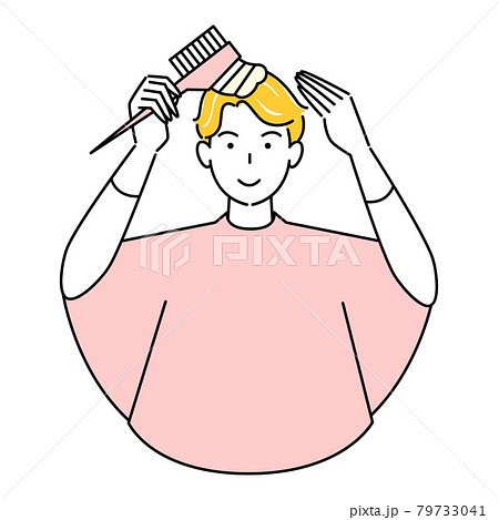 ヘアケア セルフカラー 白髪染め コームで部分染めをしている可愛い男性 イラスト シンプル ベクター ヘアケア セルフカラー 白髪染め コームで部分染めをしている可愛い男性 イラスト シンプル ベクター 79733041