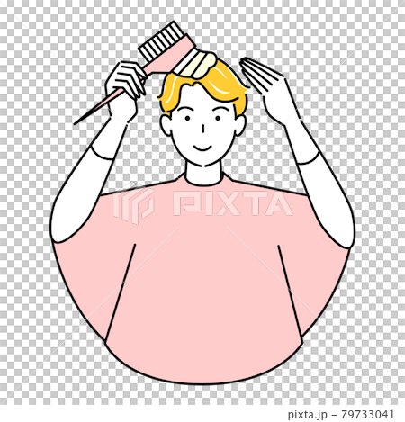 ヘアケア セルフカラー 白髪染め コームで部分染めをしている可愛い男性 イラスト シンプル ベクター ヘアケア セルフカラー 白髪染め コームで部分染めをしている可愛い男性 イラスト シンプル ベクター 79733041