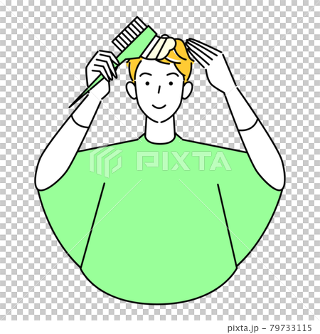 ヘアケア セルフカラー 白髪染め コームで部分染めをしている可愛い男性 イラスト シンプル ベクター ヘアケア セルフカラー 白髪染め コームで部分染めをしている可愛い男性 イラスト シンプル ベクター 79733115
