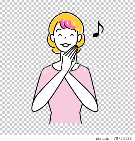 ヘアケア ヘアカラーで毛先をピンク色に染めて喜んでいる笑顔の可愛い女性 イラスト シンプル ベクター ヘアケア ヘアカラーで毛先をピンク色に染めて喜んでいる笑顔の可愛い女性 イラスト シンプル ベクター 79733128