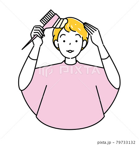 ヘアケア セルフカラー 白髪染め コームで部分染めをしている可愛い女性 イラスト シンプル ベクター ヘアケア セルフカラー 白髪染め コームで部分染めをしている可愛い女性 イラスト シンプル ベクター 79733132