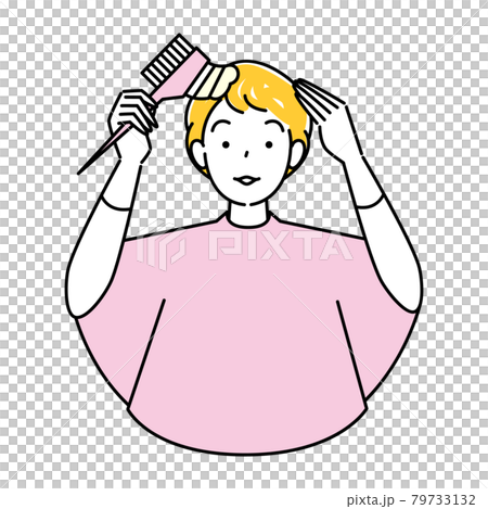 ヘアケア セルフカラー 白髪染め コームで部分染めをしている可愛い女性 イラスト シンプル ベクター ヘアケア セルフカラー 白髪染め コームで部分染めをしている可愛い女性 イラスト シンプル ベクター 79733132