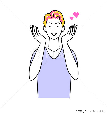 ヘアケア ヘアカラーで毛先をピンク色に染めている笑顔の可愛い男性 イラスト シンプル ベクター ヘアケア ヘアカラーで毛先をピンク色に染めている笑顔の可愛い男性 イラスト シンプル ベクター 79733140