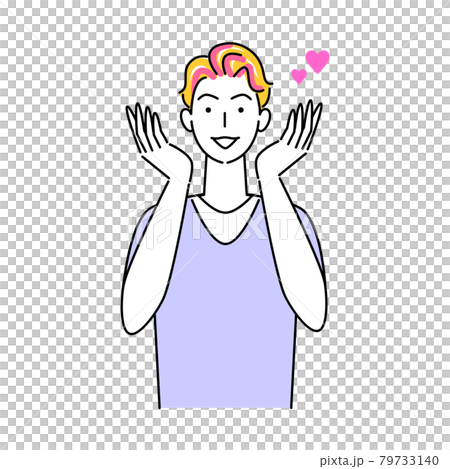 ヘアケア ヘアカラーで毛先をピンク色に染めている笑顔の可愛い男性 イラスト シンプル ベクター ヘアケア ヘアカラーで毛先をピンク色に染めている笑顔の可愛い男性 イラスト シンプル ベクター 79733140