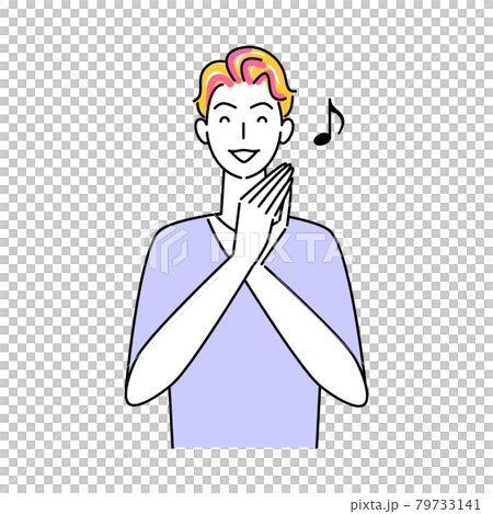 ヘアケア ヘアカラーで毛先をピンク色に染めている笑顔の可愛い男性 イラスト シンプル ベクター ヘアケア ヘアカラーで毛先をピンク色に染めている笑顔の可愛い男性 イラスト シンプル ベクター 79733141