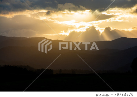 美しい夕暮れの空の薄明光線 79733576