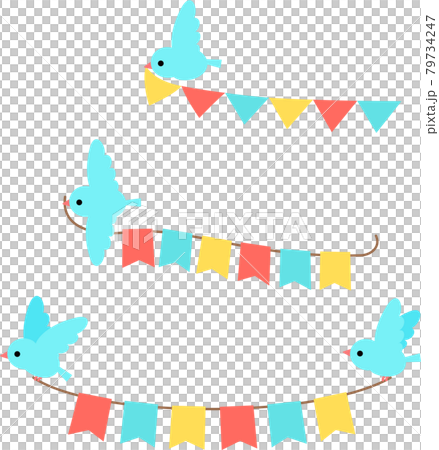 A small bird carrying a colorful garland 79734247