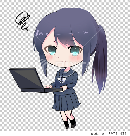 chibi anime girl on computer