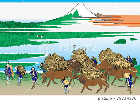 葛飾北斎イメージ駿州大野新田明るいバージョン 葛飾北斎イメージ駿州大野新田明るいバージョン 79734576