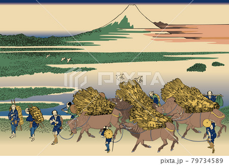 葛飾北斎イメージ駿州大野新田のイラスト素材
