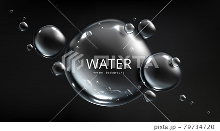 Water background, air bubble spheres on blue aqua 79734720
