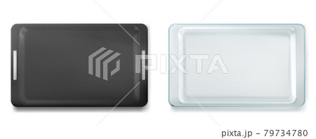 Glass and metal trays for baking top view, vector 79734780