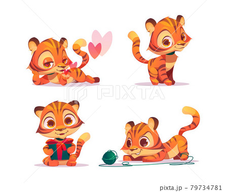Cute baby tiger character in different poses 79734781