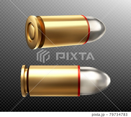 Bullets copper nine mm shots, side and rear view Bullets copper nine mm shots, side and rear view 79734783