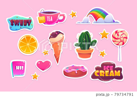 Cute stickers set with rainbow, heart and sweets 79734791