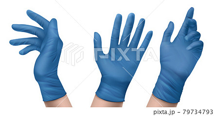 Blue nitrile medical gloves on hands 79734793