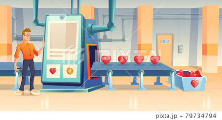 Factory producing hearts engineer at conveyor belt 79734794