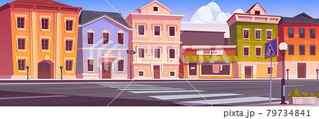 City street with houses and empty road City street with houses and empty road 79734841