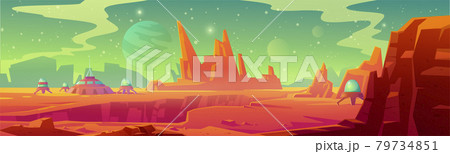 Landscape of Mars surface with colony base 79734851