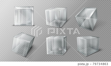 Plastic or glass cube in different angle view set 79734863