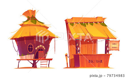 Tiki hut bar, hawaii beach wooden construction 79734983