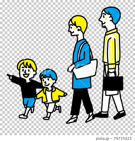 おでかけする四人家族のイラスト 79735025