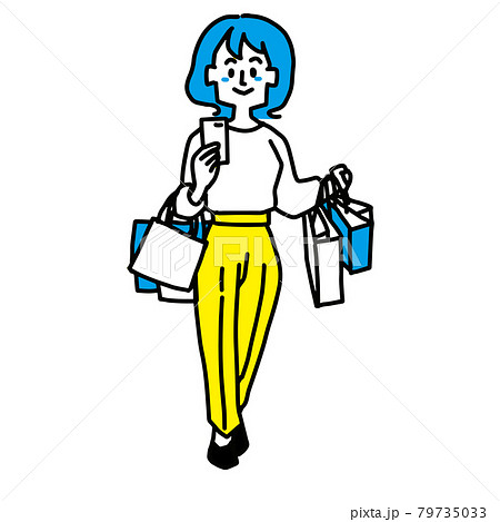 たくさんお買い物をしている女性のイラストのイラスト素材