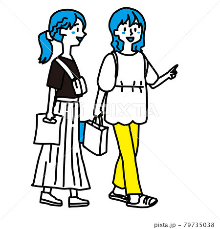 買い物をしている若い二人の女性のイラストのイラスト素材