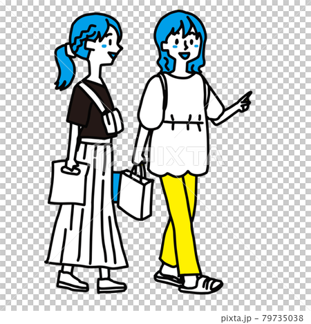 買い物をしている若い二人の女性のイラストのイラスト素材