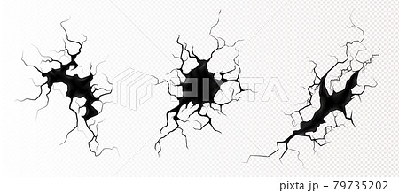 Ground cracks top view, earthquake cracking holes 79735202