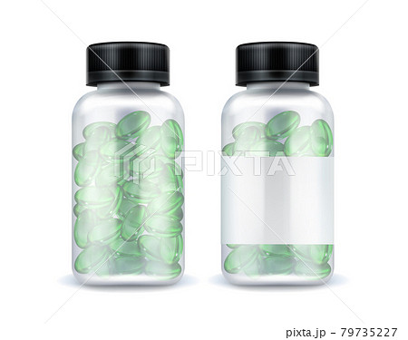 Pills bottle mockup, green medicine oval capsules Pills bottle mockup, green medicine oval capsules 79735227