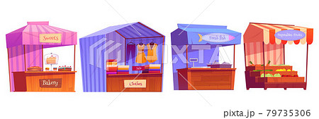 Market stalls, fair booths, kiosk with awning set 79735306