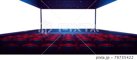 Movie theater, cinema with white screen and seats Movie theater, cinema with white screen and seats 79735422