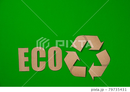 Paper recycling concept on green background top view 79735431