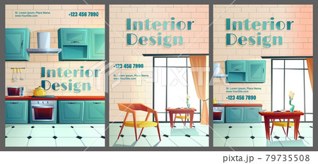 Interior design cartoon banners home, cafe kitchen Interior design cartoon banners home, cafe kitchen 79735508